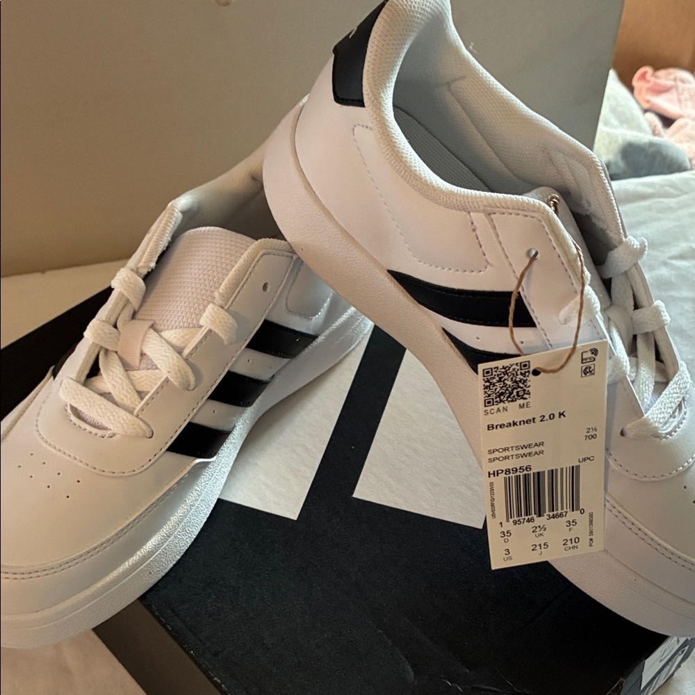 Kids Adidas Breaknet 2.0 White and Black Shoes